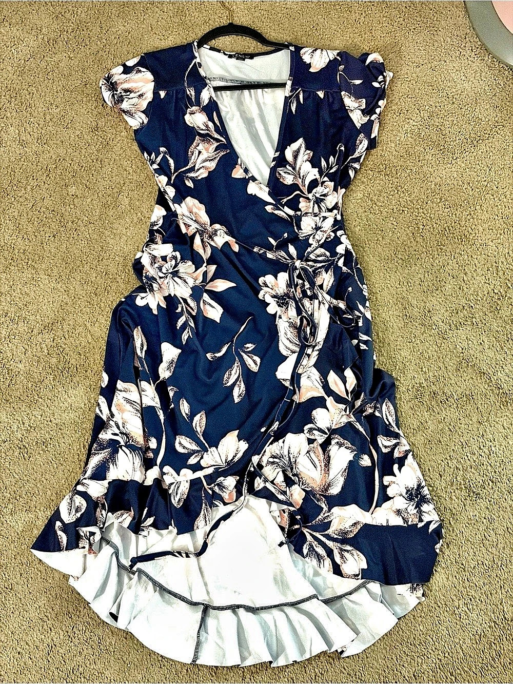 Venus Women's Floral Wrap Midi Dress Blue & Pink Like new.